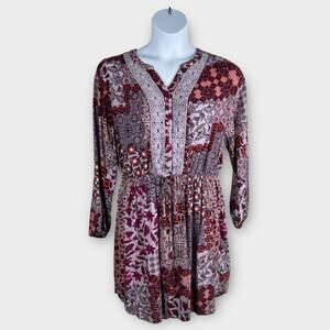 Womens Purple Patchwork Bohemian Long Sleeve Knox Rose Dress XXL (Missing btn)